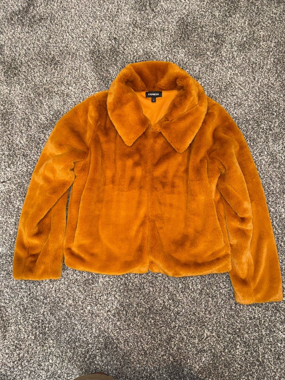 Express Women’s Medium Orange Faux Fur Jacket Plush Coat